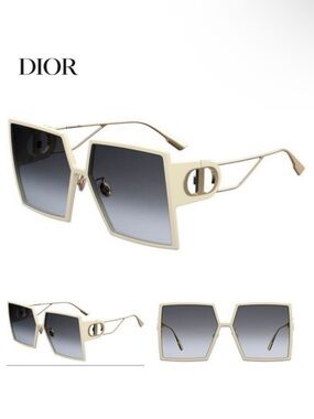Dior 30 Montaigne s/ Cream Frame Sunglasses with Gold 'CD' Temple Accent